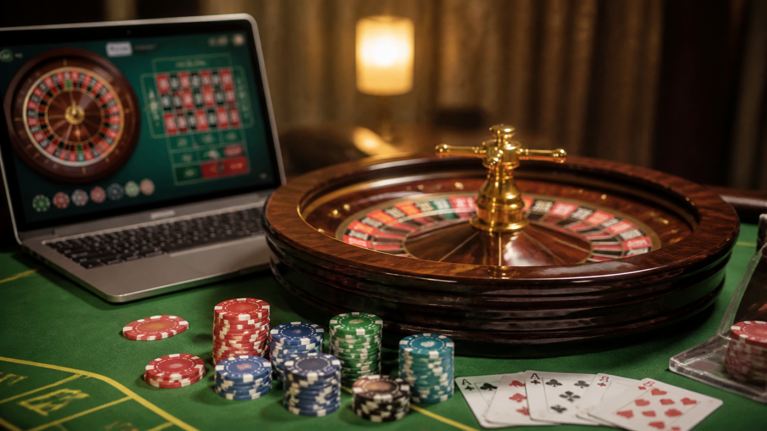 Che cosa indica davvero un casino non AAMS Tavolo da casinò con roulette e carte da gioco