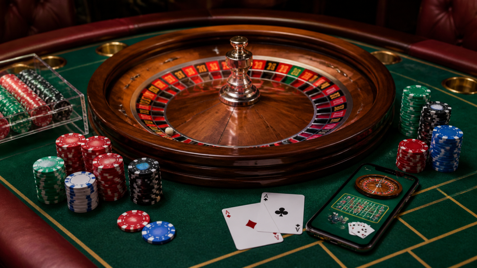 Casino table with chips and cards for online casino Singapore real money