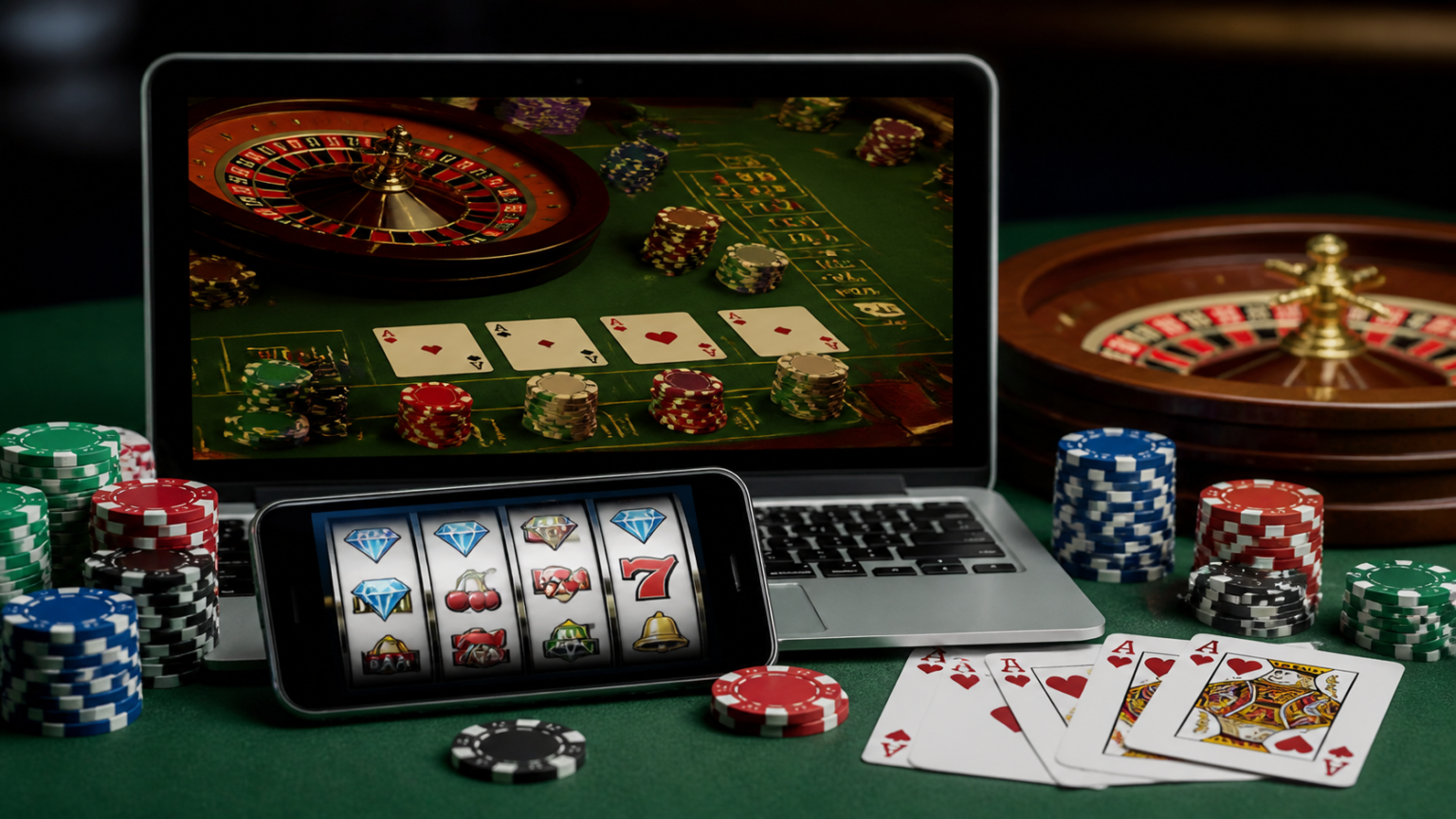 Online Casinos: What Players Should Know Before They Start Laptop screen showing online casino games with cards and roulette